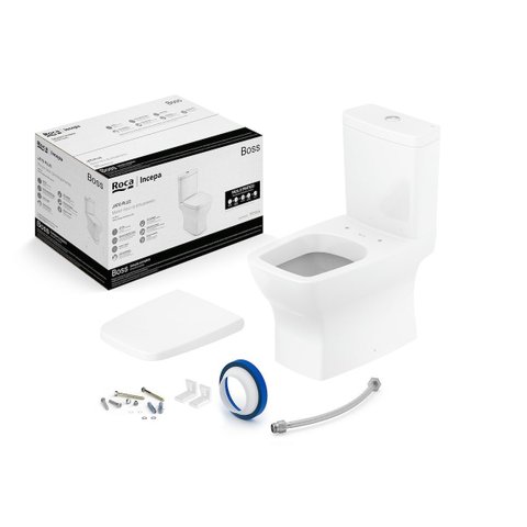 Kit de Bacia com Caixa Assento PP com Queda Amortecida e Complementos de Instalação Boss Roca