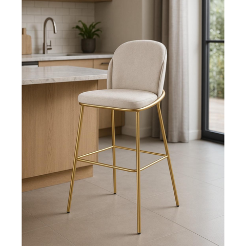 Banqueta com Assento Estofado e Base em Aço Carbono com Pintura Automotiva – Luna Exclusiva Dourado 