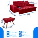 Ver imagem 3 de Sofá 3 Lugares Itália Plus 2,10m Retrátil, Reclinável, com 2 Puffs Pés Palito, Vermelho