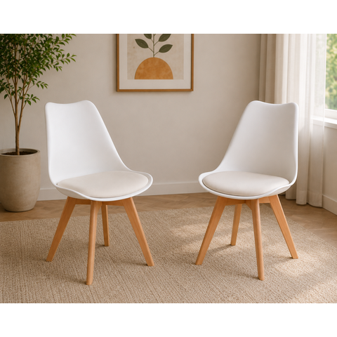 Kit 2 Cadeiras Charles Eames Leda Luisa Saarinen Design Wood Estofada Base Madeira - Branco
