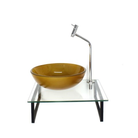 Gabinete de Vidro com Cuba Redonda Dourado Real com Tampo 40cm Incolor