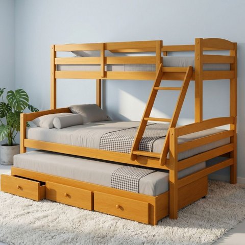 Cama Treliche Casal Solteiro Madeira Maciça 3 Gavetas:Mel