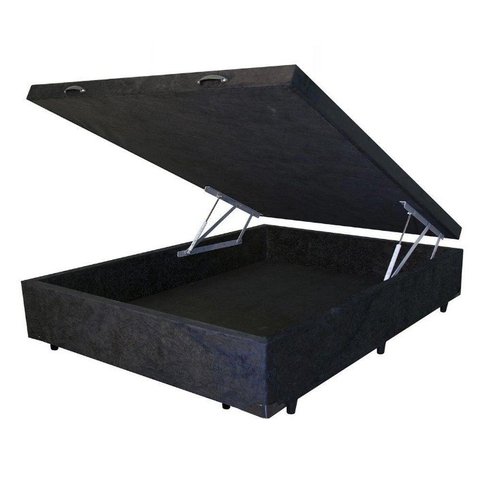 Base Box Baú Viúva Blindado 128x188 Votobox Suede Preto Bio Box