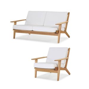 Conjunto Buriti Stain Jatoba Sofa + Poltrona Estofado Branco - 60506