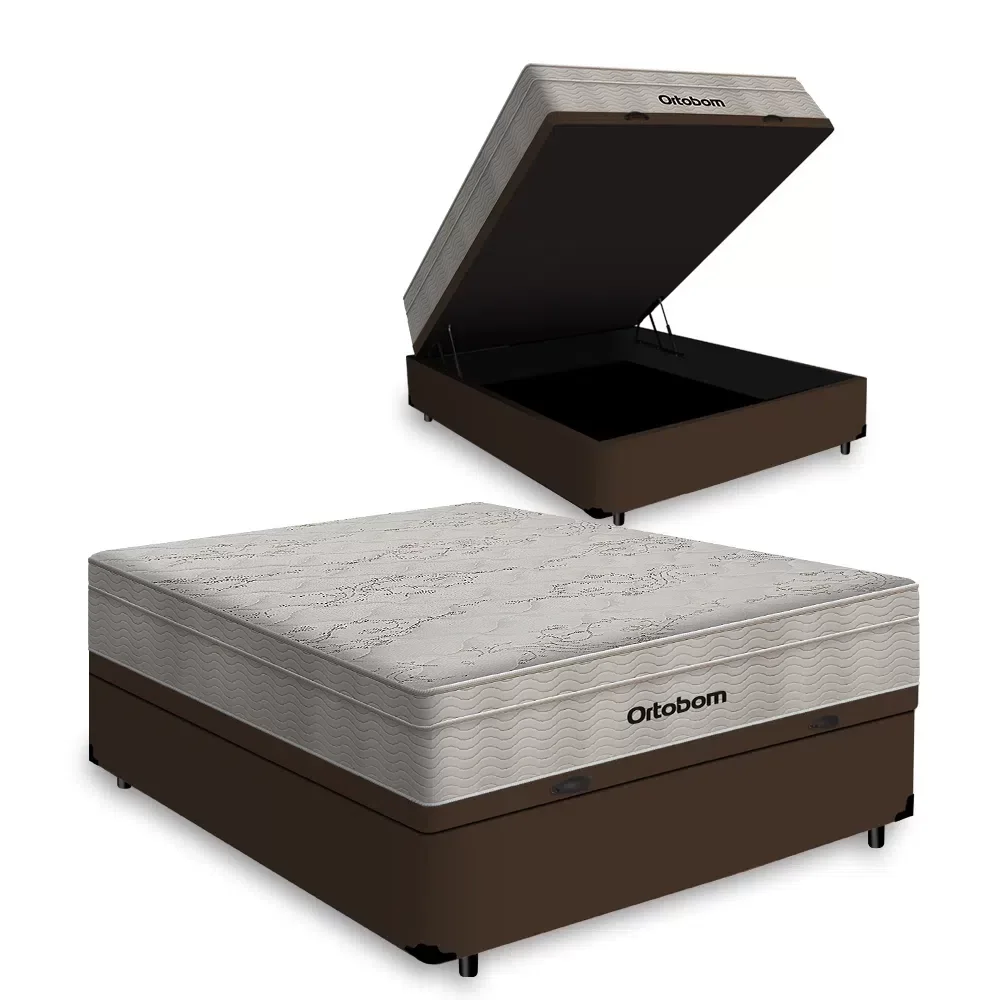 CAMA BOX COM BAÚ VIÚVA + COLCHÃO AIRTECH MOLAS ENSACADAS VIÚVA - ORTOBOM - SUPORTA ATÉ 150KG POR PES