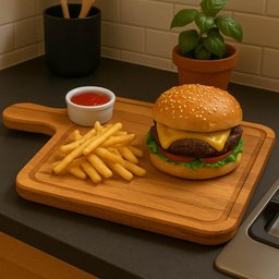 Tábua Teca 34x22cm com Cabo Área para Ramekin Servir Lanches Hambúrguer Petisqueira - 4