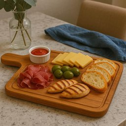 Tábua Teca 34x22cm com Cabo Área para Ramekin Servir Lanches Hambúrguer Petisqueira - 6
