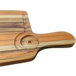 Tábua Teca 34x22cm com Cabo Área para Ramekin Servir Lanches Hambúrguer Petisqueira - 3
