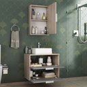 Ver imagem 2 de Conjunto Gabinete Banheiro Rubi 60cm - Gabinete + Cuba + Espelheira - Madeirado/cinza