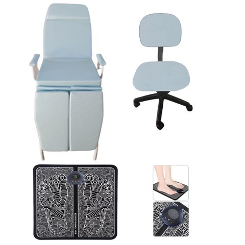 Kit Básico Cadeira Mecânica Mocho À Gás e Massageador Fiscomed Kit Cadeira para Podologia