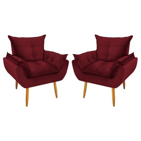 Kit 2 Poltronas Decorativa Opala Veludo Vermelho