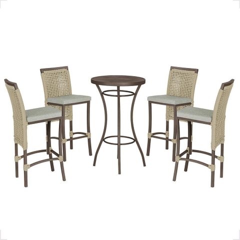 Mesa Bistrô 4 Banquetas Roma Marrom Corda Náutica 3 Trama Rami