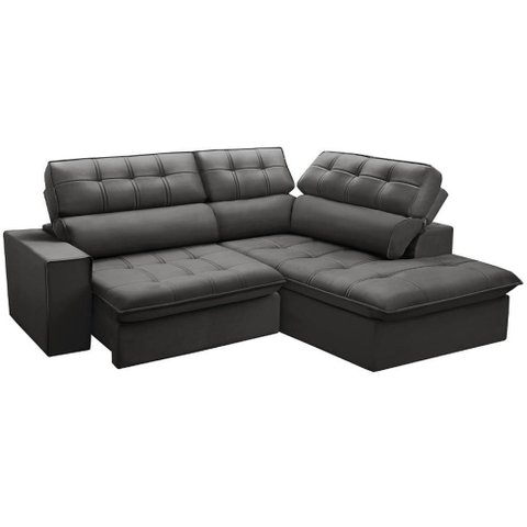 Sofá 3 Lugares Retrátil Reclinável Chaise Direito 243cm Solin F04 Veludo Grafite - Lyam Decor