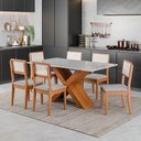 Ver imagem 2 de Conjunto de Mesa Sala de Jantar Tampo com Vidro 1,60m Grécia 6 Cadeiras Santiago Dobuê Madeirado