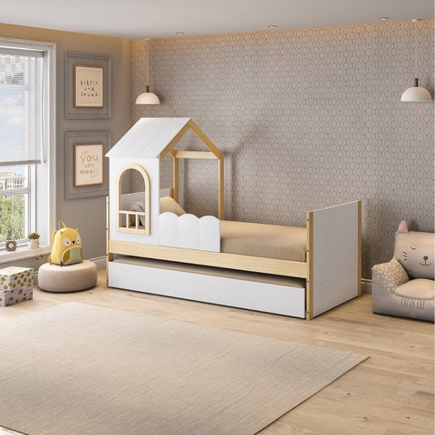 Bicama Infantil Casinha com LED e Janela New Garden Casatema MadeiraOriginals Marrom/Branco