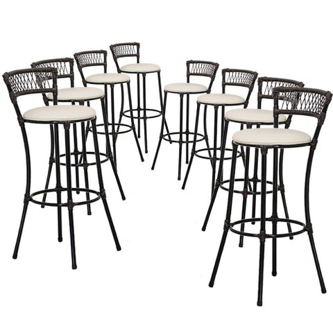 Jogo com 8 Banquetas Altas Forts Fibra Uv Bancada, Área Goumert, Bar, Piscina, Balcão, Floral