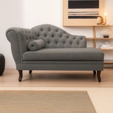 Recamier Divã Sofá 120cm Recepção Sala Larissa Suede:cinza/liso