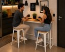 Ver imagem 3 de Mesa Jantar Aparador Bancada Alta Industrial 100x30cm Tampo Bege Pés Branco