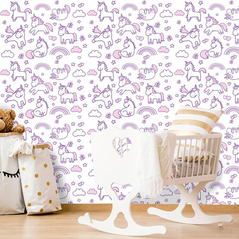 Papel de Parede Infantil - Unicórnios Rosa Arte Destaque 3 Metros