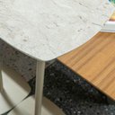 Ver imagem 2 de Mesa de Apoio Safira Baixa Tampo Marmore Travertino com Base Aco Champagne 55 - 72665