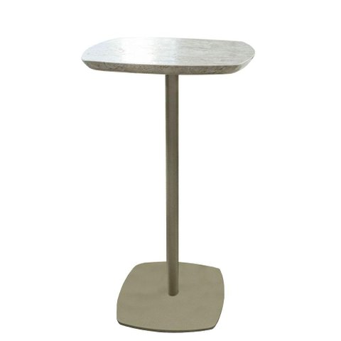 Mesa de Apoio Safira Baixa Tampo Marmore Travertino com Base Aco Champagne 55 - 72665