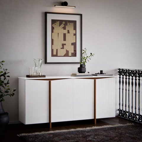 Aparador Buffet Sala Sense 4 Portas 160cm com Pés de Madeira Branco/Freijó - Rede Móveis