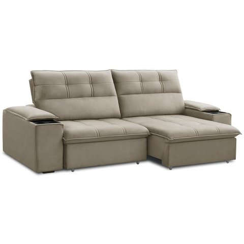 Sofá Retrátil Reclinável 3 Lugares Sala de Estar 245cm Merida F04 Veludo Marrom Claro - Lyam