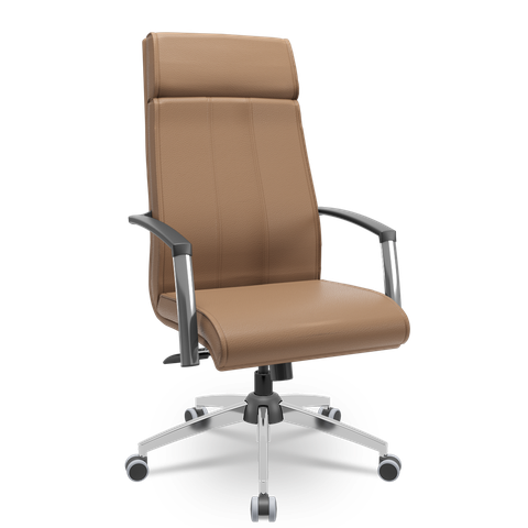 Cadeira Presidente Suprema Plaxmetal Base Cromada Mecanismo Relax em Vinil Caramelo