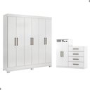Ver imagem 1 de Conjunto de Guarda Roupa e Cômoda Genova 8 Portas 7 Gavetas Branco Demóbile