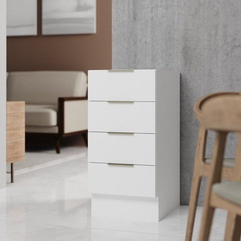 Balcão Planejado 4 Gavetas 40cm sem Tampo com Rodapé Ipanema CabeCasa MadeiraOriginals Branco
