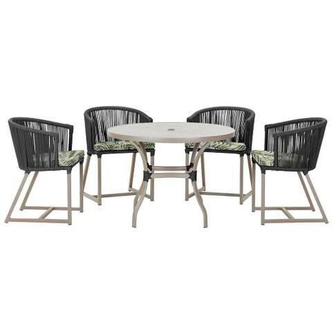 Mesa com 4 Cadeiras de Jantar Roma 100cm e Noronha em Aluminío Fendi Corda Nautica Estofado 5 Trama