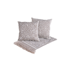 Kit 5 Pçs Peseira Cama King e Almofadas Cheias Grécia Jacquard: Cáqui