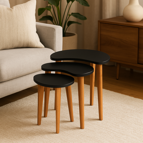 Mesas Laterais Decoração Kit 3 Elegance Napole Decor - Preto