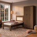 Ver imagem 2 de Guarda Roupa Solteiro 3 Portas 2 Gavetas e Cama de Solteiro Mdf Bela Chocolate Off Decmade