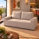 Ver imagem 1 de Sofá Modular 3 Lugares com Porta Copos 100% Espuma Balaqui Cor:Bege