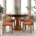 Ver imagem 1 de Mesa Redonda Cosença com 4 Cadeiras Estofadas Fre/pto/s.terracot - M.a Freijó/preto/terracota
