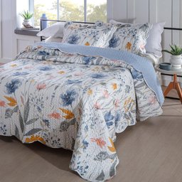 Colcha Para Cama Dupla Face Solteiro Jolitex Acolchoada Bouti Marsala Azul - 1