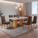Ver imagem 1 de Mesa de Jantar Carolina 180cm Tampo MDF Vidro Canto Copo com 6 Cadeiras Carolina