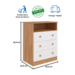 Cômoda Infantil Smim Peroba em 100% Mdf Branco com Amêndoa - 3