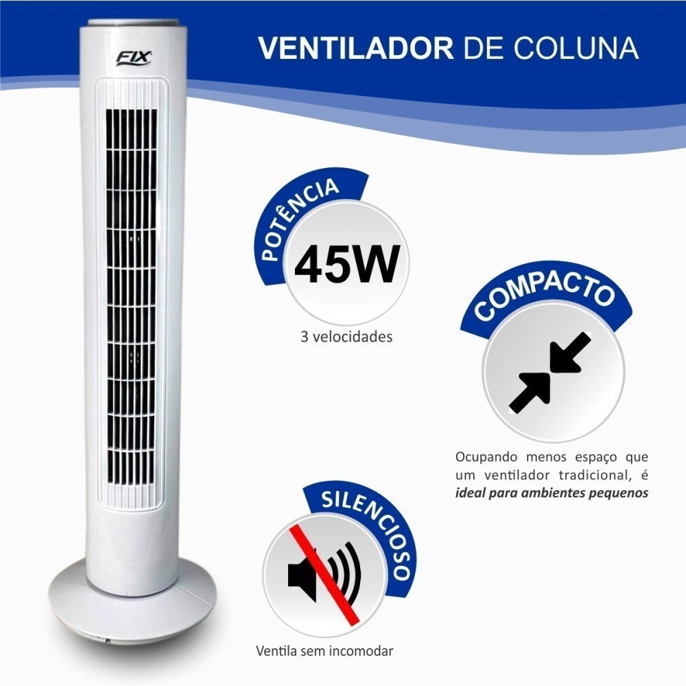 Ventilador de Coluna Circulador de Ar Branco Potente Fix - 110v - 3