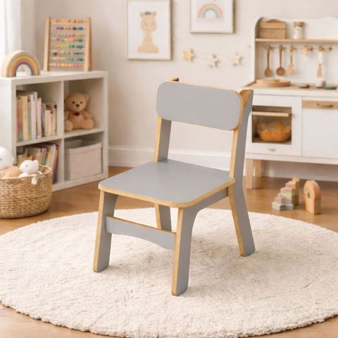 Cadeira Infantil Mdf para Quarto e Brinquedoteca:cinza
