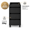 Ver imagem 2 de Carrinho Auxiliar Gaveteiro Madeira MDF Organizador Escritório 3 Gavetas - Preto