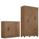 Ver imagem 1 de Kit Guarda-roupa Solteiro 4 Portas e Cômoda Sapateira 2 Portas Lisa Carvalho Oak