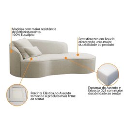 Divã Recamier Curvo Sala de Estar Inglaterra Lado Direito 150cm Bouclé Bege - Incasa Decor - 4