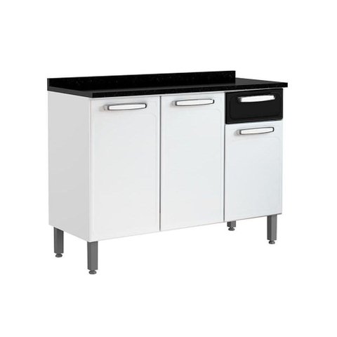 Balcão de Cozinha C- Tampo Evidence 7122 C- 3 Portas e 1 Gaveta 120cm Branco-preto - Bertolini
