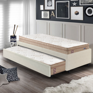 Bicama Box Solteiro Corino Linho 88x188 com Dois Colchões Molas Ensacadas Berlim Probel
