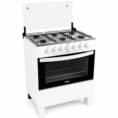 Fogão a Gás Delicato 6 Bocas com Forno 84 Litros Mesa em Aço Inox com Tampa de Vidro Clarice