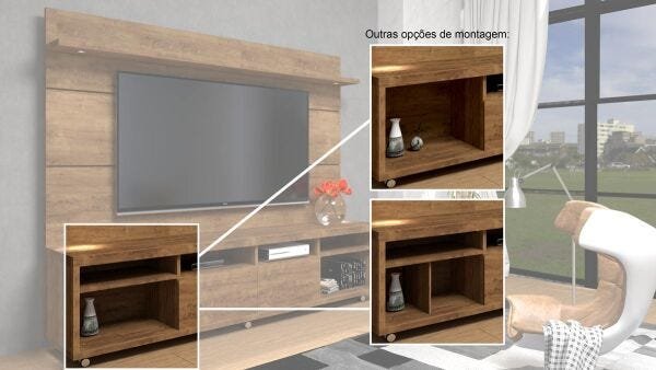 Rack com Painel Arizona 220cm 1 Porta Canela - Móveisaqui - 3