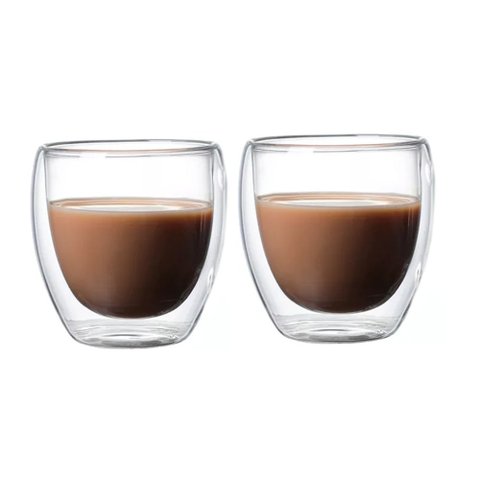 Kit 2 Copos Vidro Borossilicato Parede Dupla Chá Suco 230ml