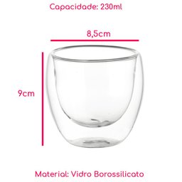 Kit 2 Copos Vidro Borossilicato Parede Dupla Chá Suco 230ml - 2